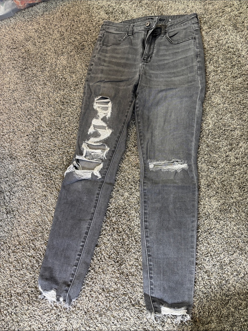 American Eagle Outfitters Charcoal Gray Distressed Skinny Jeans